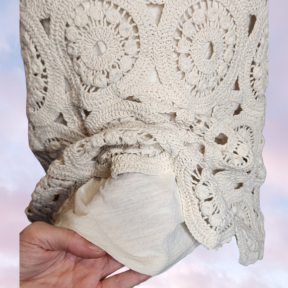 Vtg 90s Y2k Design History Crochet Knit Boho Hippie Cotton Simple Cream Top Sz M - Picture 4 of 5